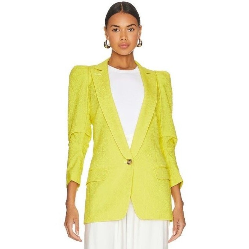 Smythe Scrunch Sleeve Longline Blazer Lemon Yellow Size 2 Revolve NWOT